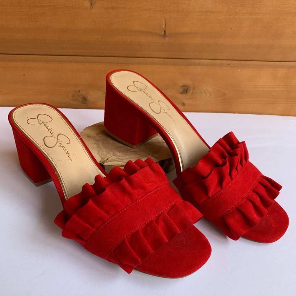 Jessica Simpson Gorrin Red Ruffle Mules